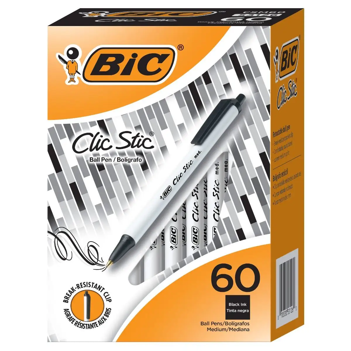 BIC Clic Stic Retractable Ball Pen, Versatile Medium Point (1.0mm), Black, Great for Offices and Schools