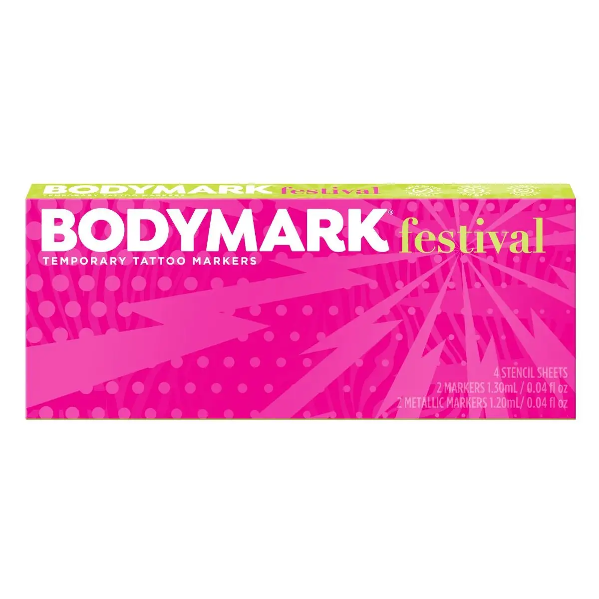 BODYMARK Festival Pack, Temporary Tattoo Marker for Skin, Premium Brush Tip, Skin-Safe Temporary Tattoo Markers Set