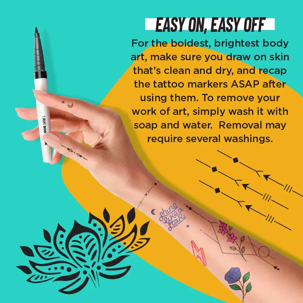 BODYMARK Festival Pack, Temporary Tattoo Marker for Skin, Premium Brush Tip, Skin-Safe Temporary Tattoo Markers Set 11 BODYMARK Festival Pack, Temporary Tattoo Marker for Skin, Premium Brush Tip, Skin-Safe Temporary Tattoo Markers Set