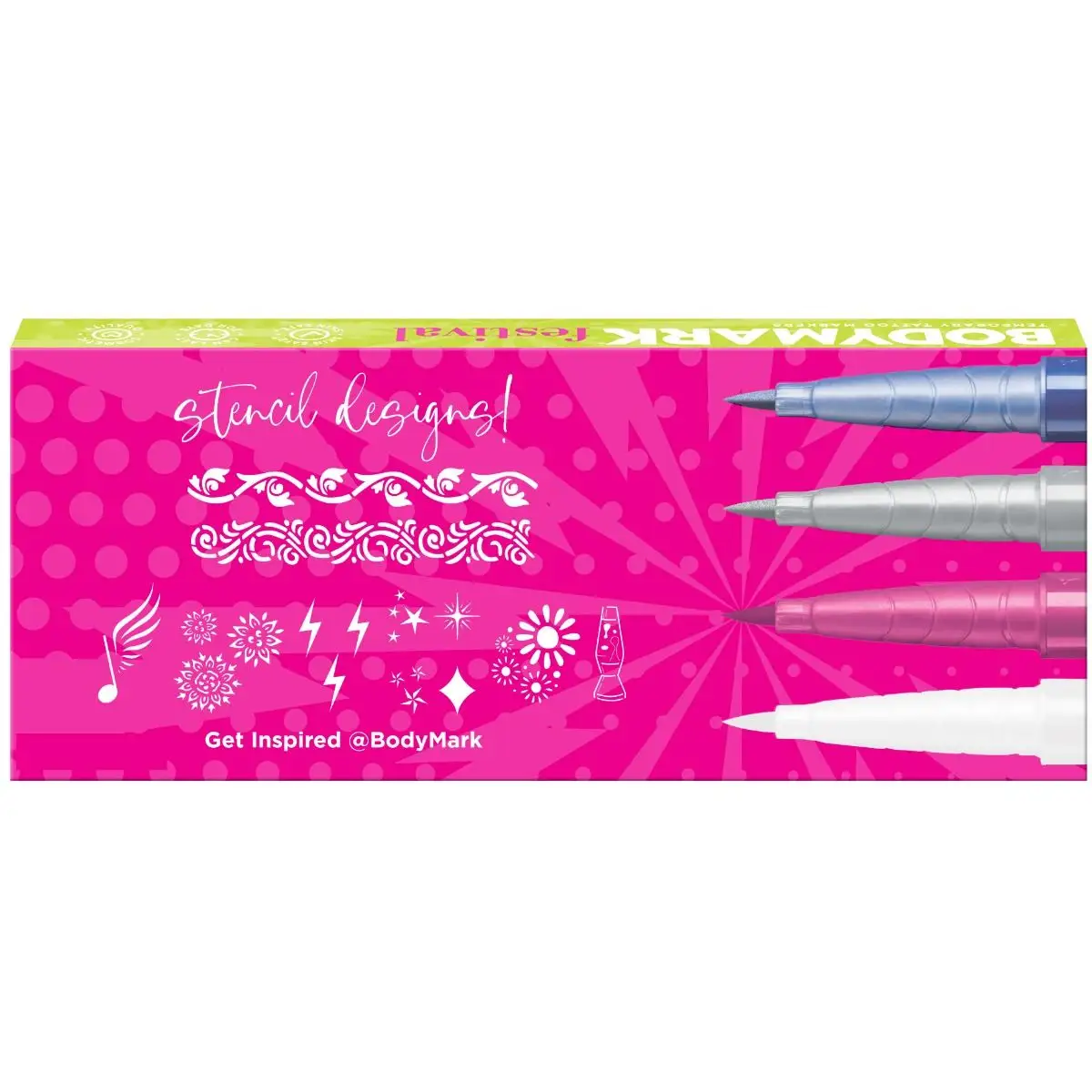 BODYMARK Festival Pack, Temporary Tattoo Marker for Skin, Premium Brush Tip, Skin-Safe Temporary Tattoo Markers Set