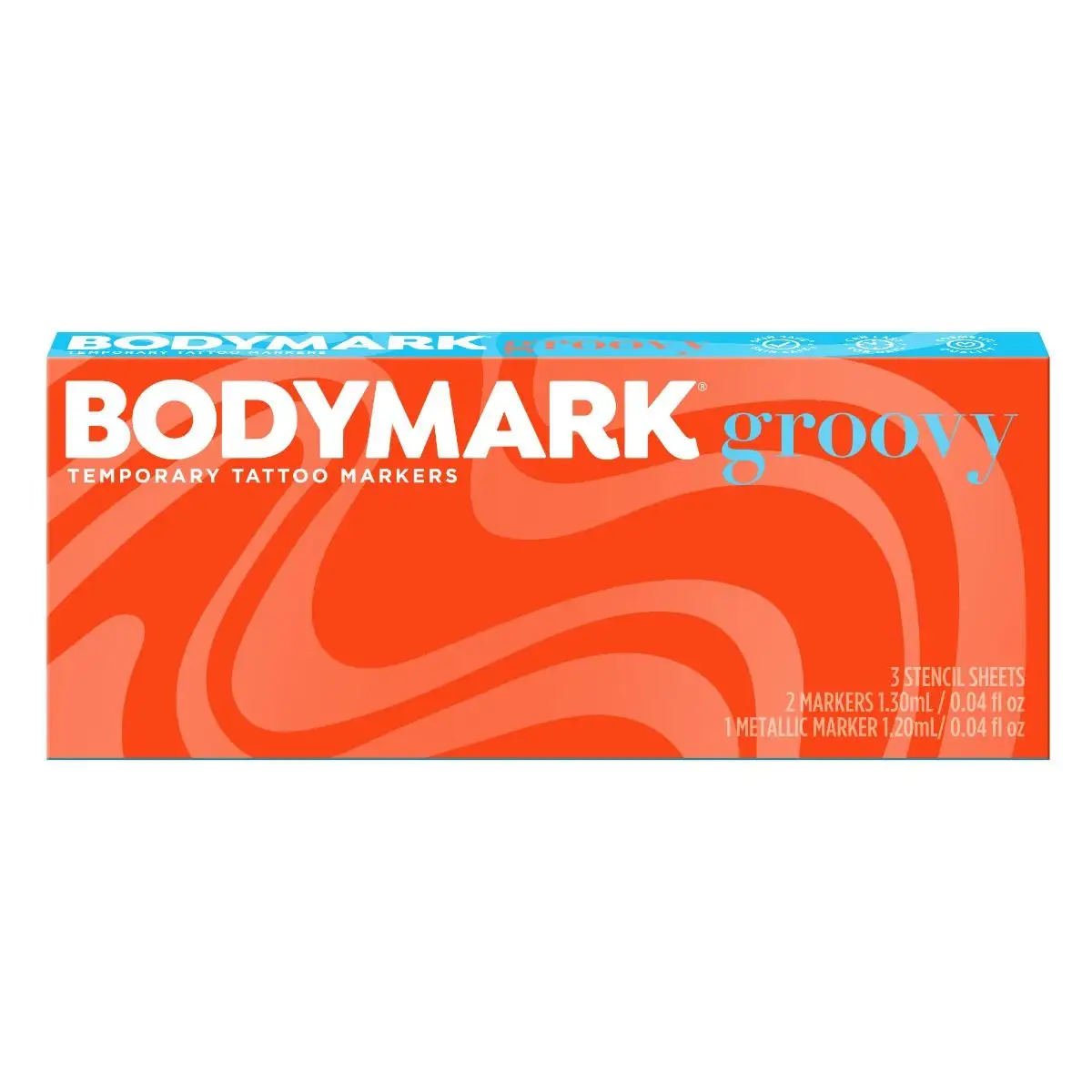 BODYMARK Groovy Pack, Temporary Tattoo Marker for Skin, Premium Brush Tip, Skin-Safe Temporary Tattoo Markers Set
