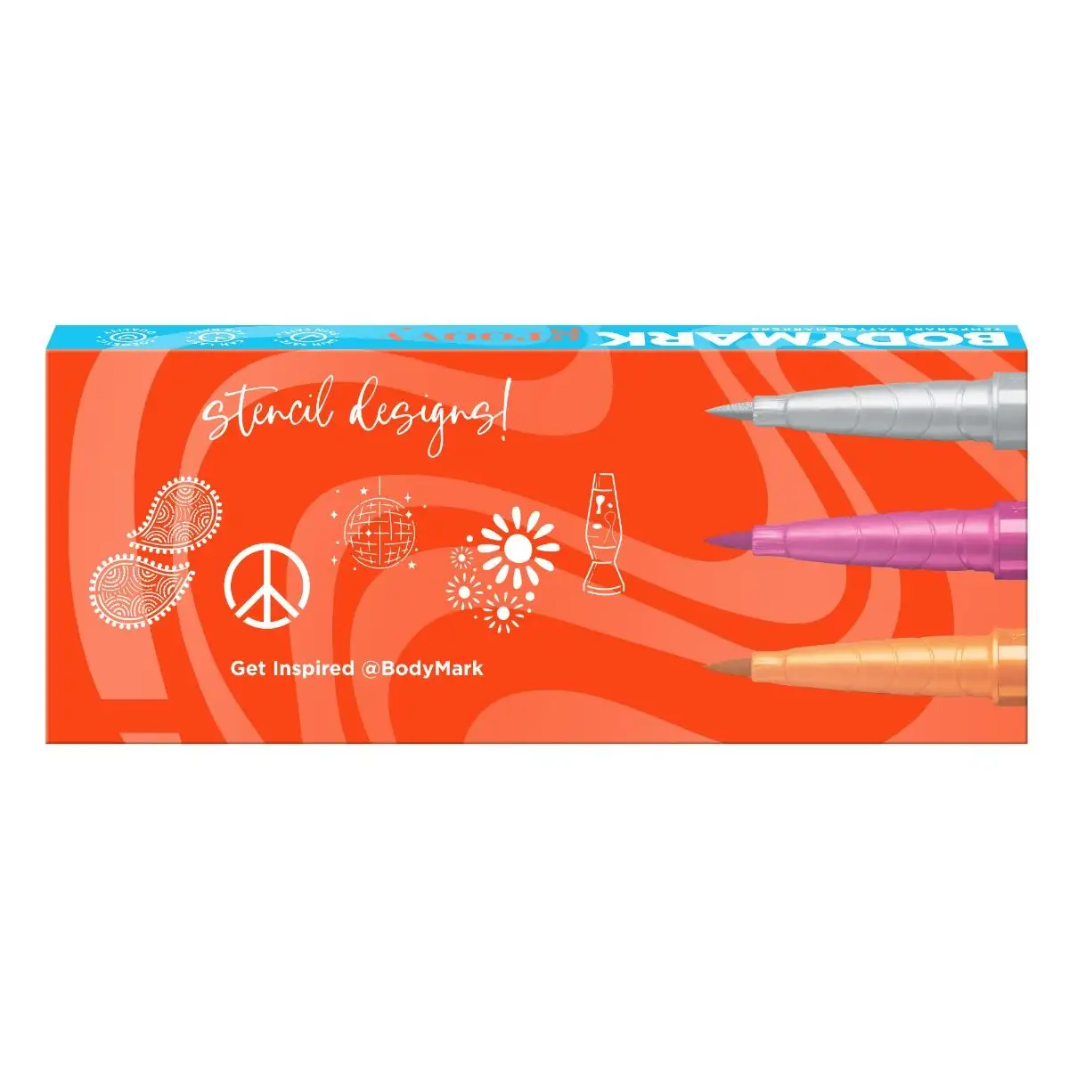 BODYMARK Groovy Pack, Temporary Tattoo Marker for Skin, Premium Brush Tip, Skin-Safe Temporary Tattoo Markers Set