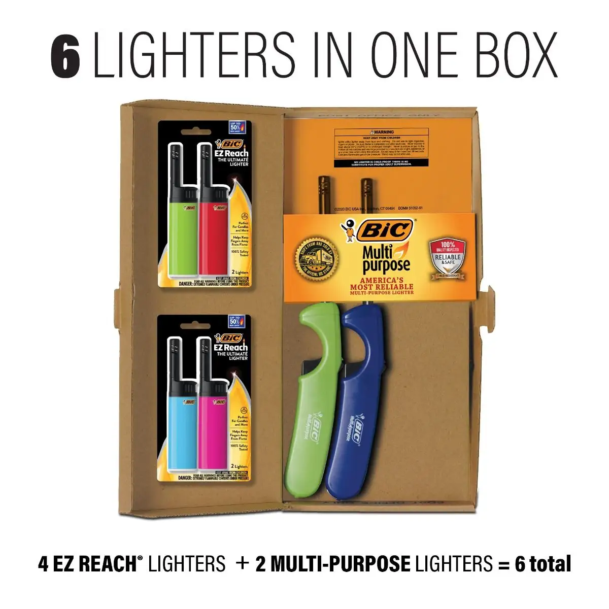 BIC Lighter Combination Pack, 2 Multi Purpose Lighters with Long Metal Wand, Classic Collection and 4 EZ Reach Candle Lighters, The Ultimate Lighter with Wand