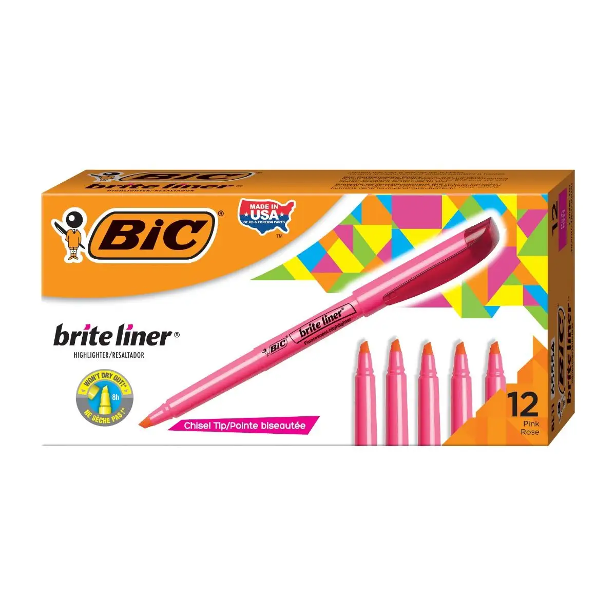 BIC Brite Liner Highlighters, Chisel Tip, Pink, Ideal Highlighter Set for Organizing and Coloring
