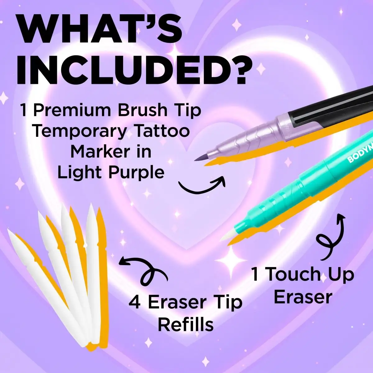 BODYMARK Starter Kit Includes New Eraser Touch Up Pen, Temporary Tattoo Marker for Skin, Premium Brush Tip