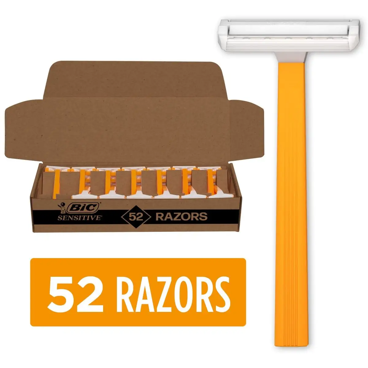 BIC Sensitive Disposable Razors for Men, Long-Lasting 1 Blade Razors for Sensitive Skin