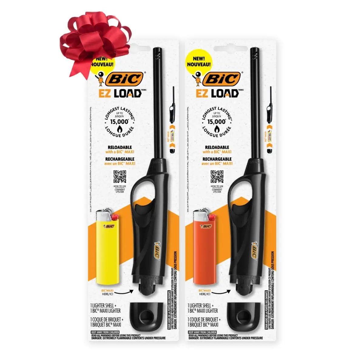 BIC EZ LOAD Lighter, Reloadable Multi Purpose Lighter, Great To Use as a Utility Lighter or Camp Lighter, Set of 2 Packs with 1 BIC EZ LOAD Long Lighter Shell and 1 BIC Maxi Pocket Lighter