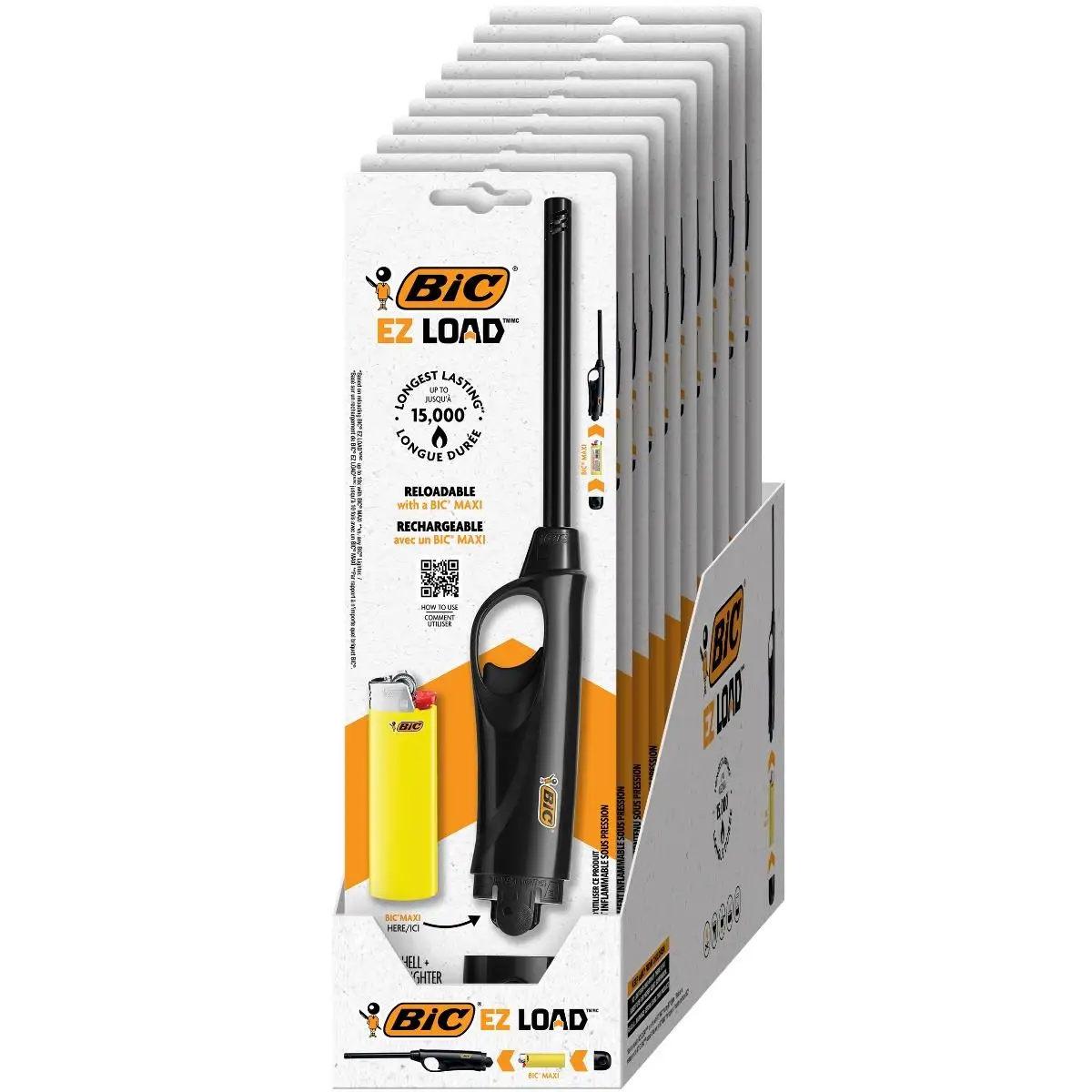 BIC EZ LOAD Lighter, Reloadable Multi Purpose Lighter, Pack with 10 BIC EZ LOAD Long Lighter Shell and 10 BIC Maxi Pocket Lighters