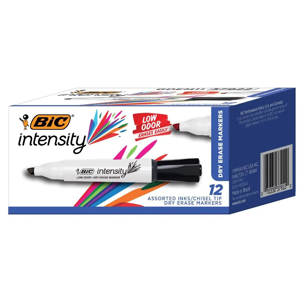 BIC Intensity Low Odor Dry Erase Markers, Assorted Colors, Chisel Tip, Erasable Markers With Low-Odor Ink for a Pleasant Writing Experience