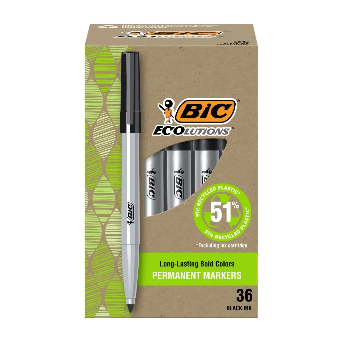 BIC Ecolutions Fine Permanent Markers, Fine Bullet Tip, Black Marker Set Made from 51% Recycled Plastic