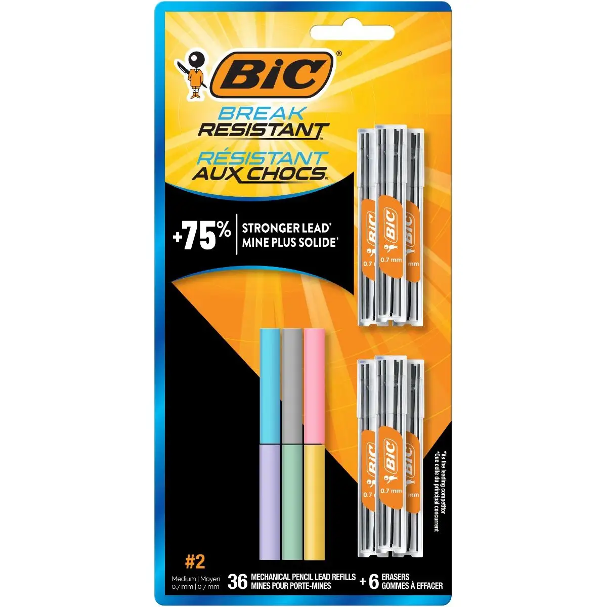BIC Break Resistant Mechanical Pencil Lead and Eraser Refills, No. 2 Medium Point (0.7mm), Refill Pack for School or Office Supplies