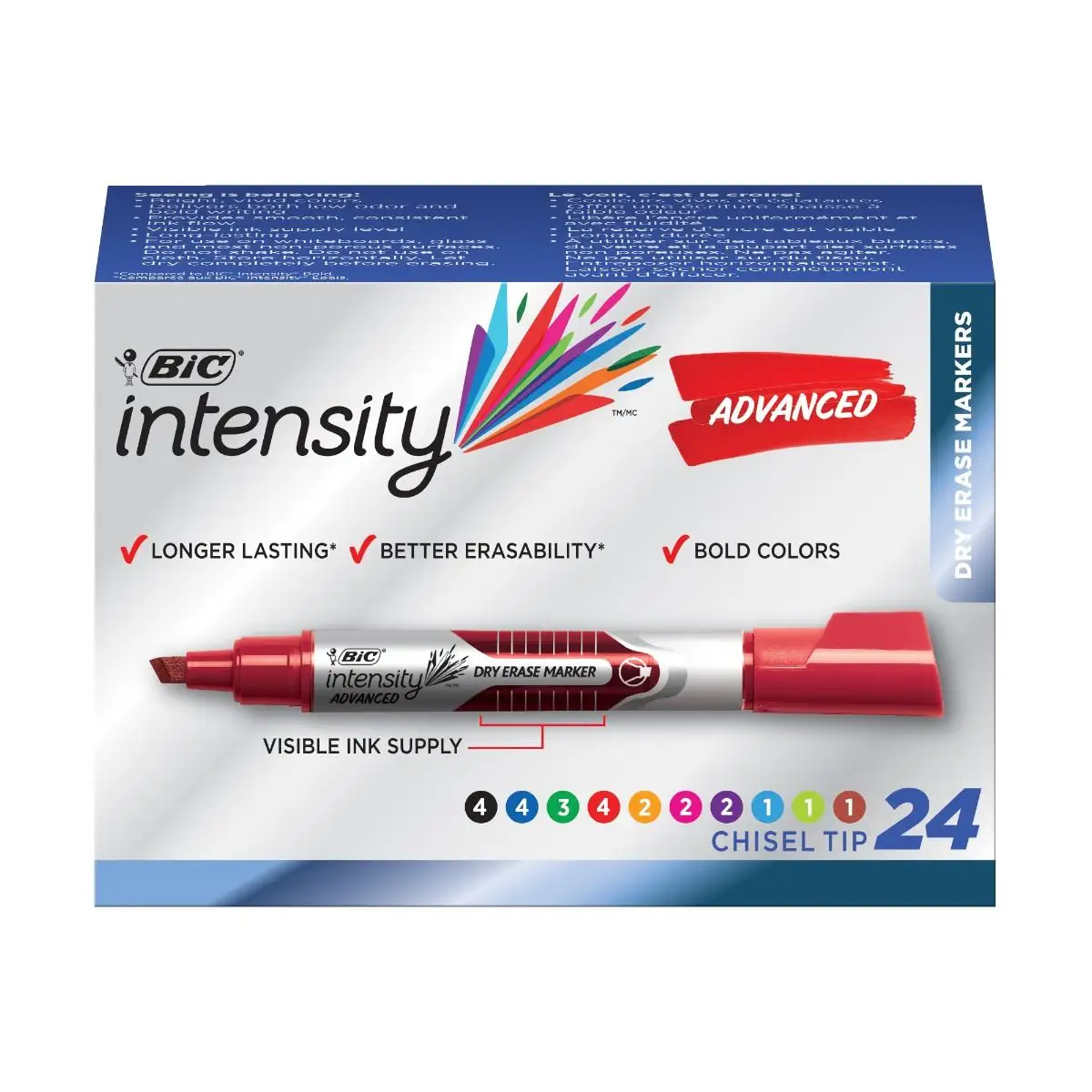 BIC Intensity Advanced Colorful Dry Erase Markers, Chisel Tip, Assorted Colors, Whiteboard Markers for Teachers and Office Supplies