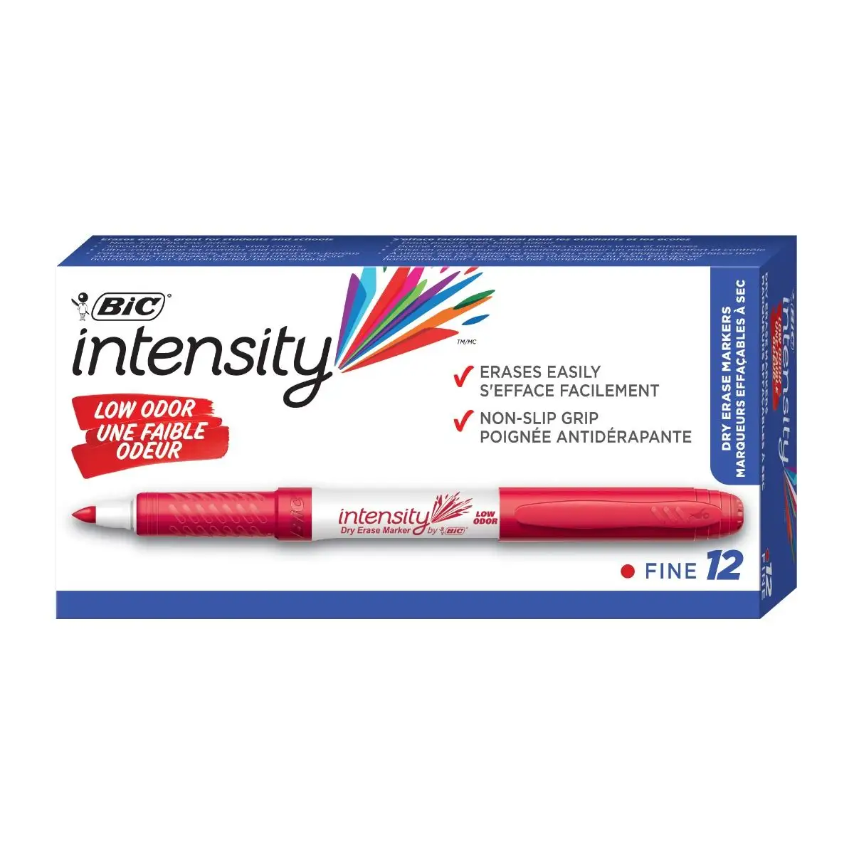 BIC Intensity Red Low Odor Dry Erase Markers, Fine Tip, Erasable Markers with Low-Odor Ink for a Pleasant Writing Experience