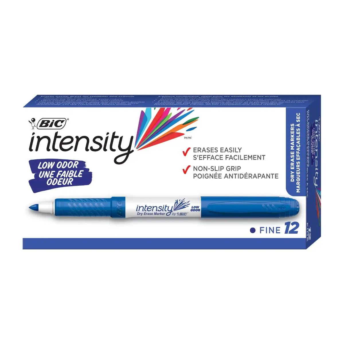 BIC Intensity Blue Low Odor Dry Erase Markers, Fine Tip, Erasable Markers with Low-Odor Ink for a Pleasant Writing Experience