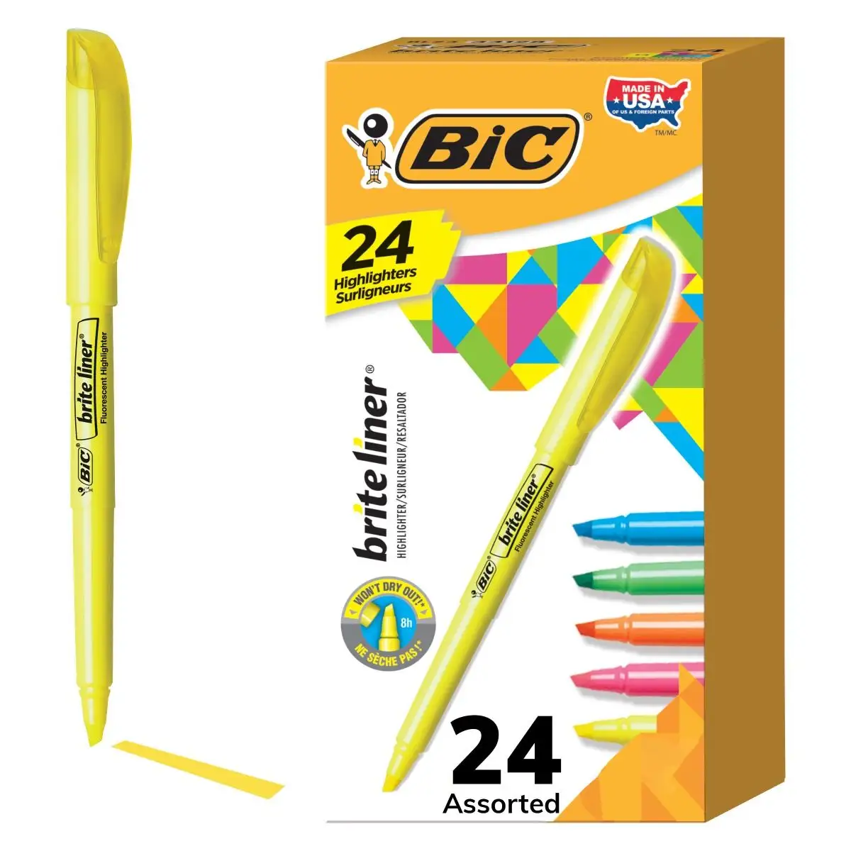 BIC Brite Liner Highlighters, Chisel Tip, Assorted Colors, Ideal Highlighter Set for Organizing and Coloring