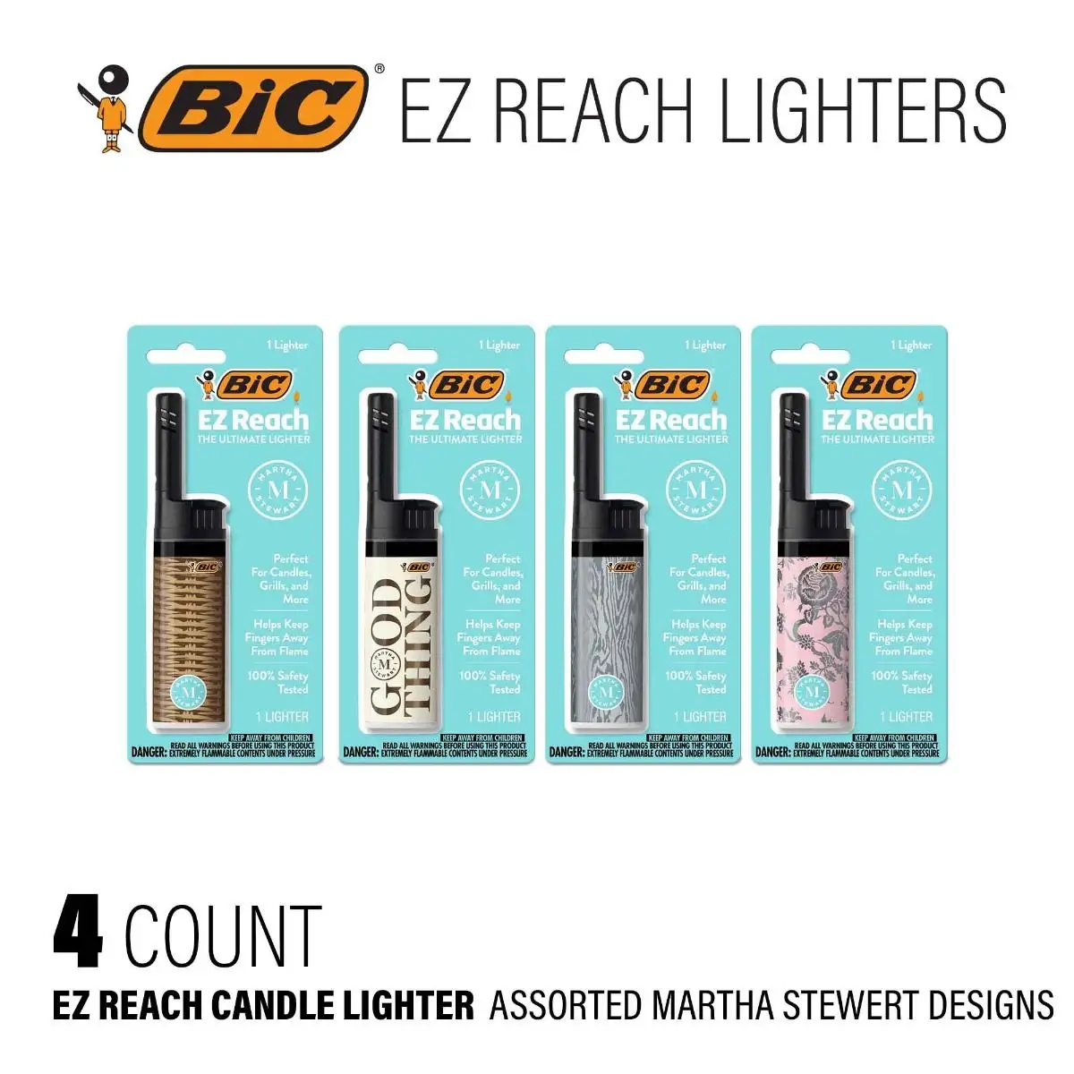 BIC EZ Reach Candle Lighter, The Ultimate Lighter with Wand for Candles, Assorted Martha Stewart Designs
