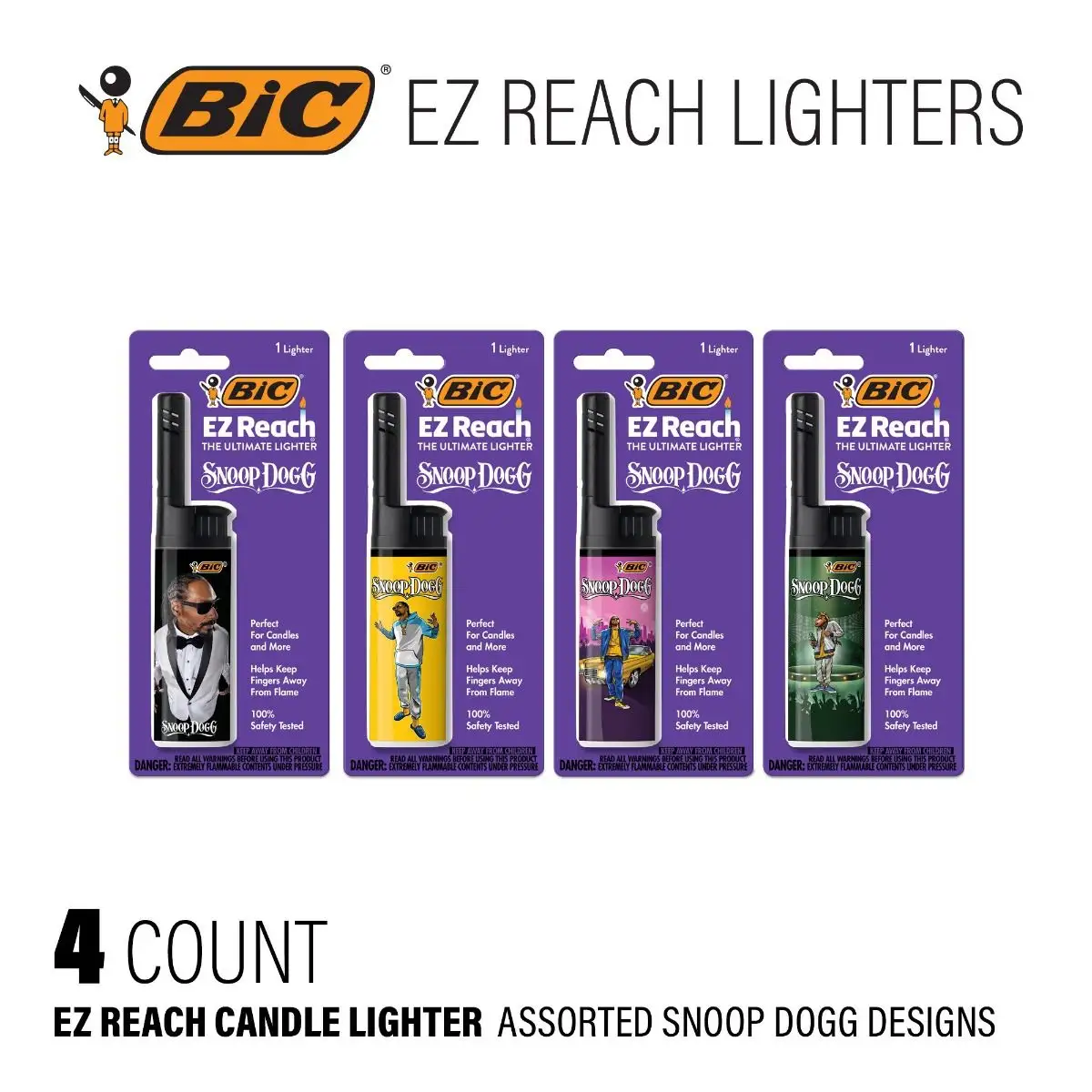 BIC EZ Reach Candle Lighter, The Ultimate Lighter with Wand for Candles, Assorted Snoop Dogg Designs