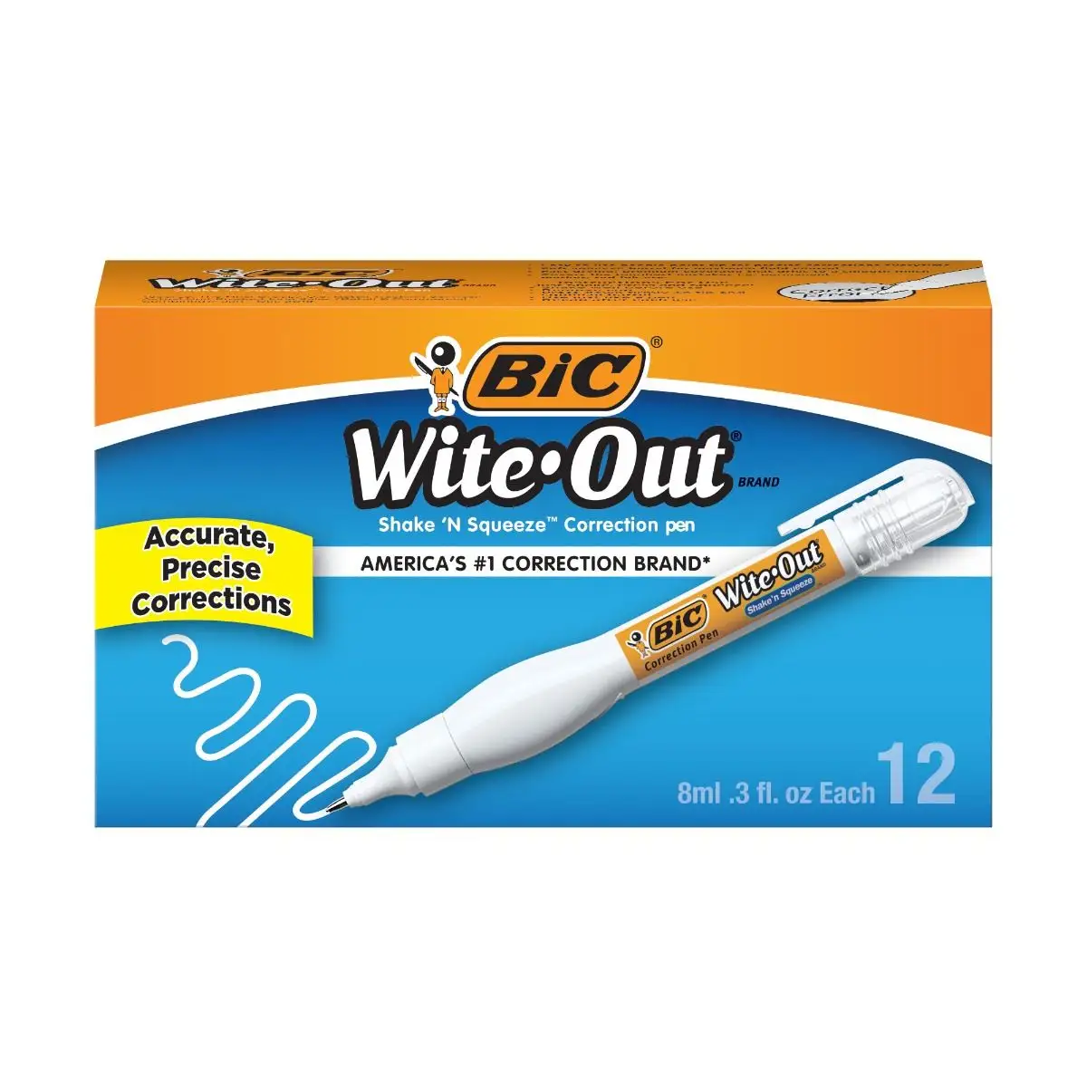 BIC Wite-Out Brand Shake 'n Squeeze Correction Pen, 8 ML Correction Fluid