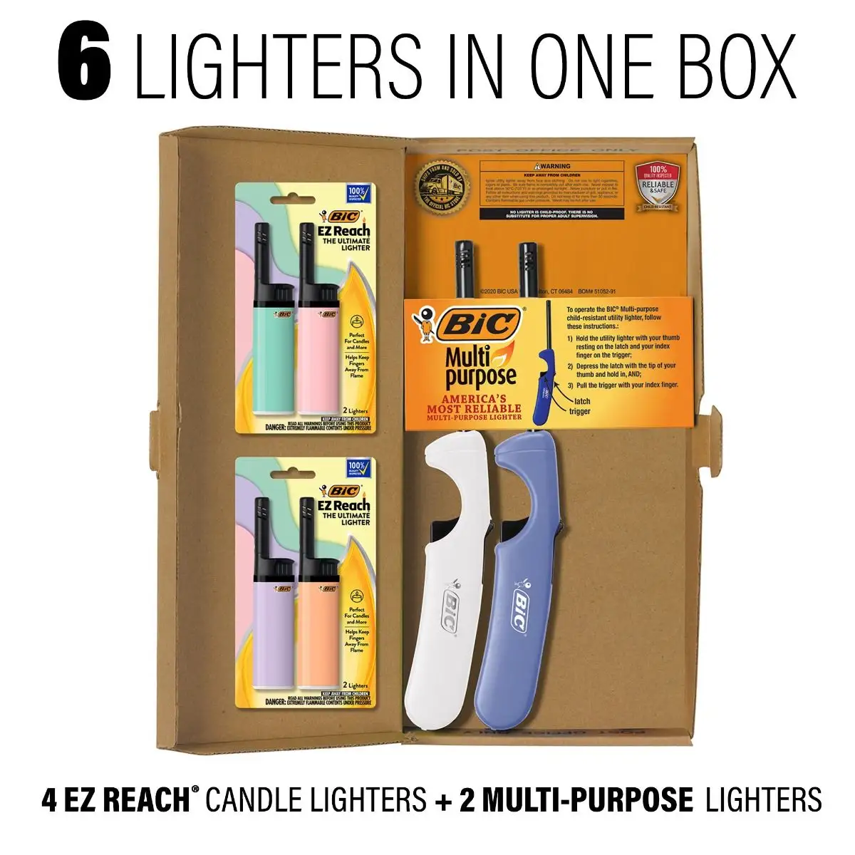 BIC Lighter Combination 2 Multi-Purpose Lighters with Long Metal Wand, Classic Collection, and 4 EZ Reach Pastel Candle Lighters, The Ultimate Lighter with Wand