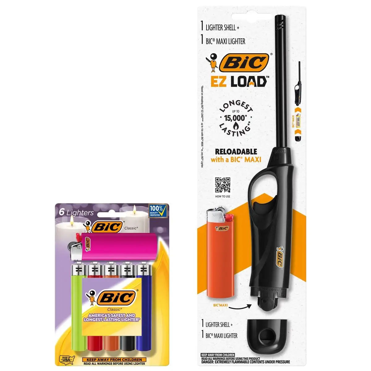 BIC Lighter Combination EZ Load Refillable Lighter and BIC Maxi Pocket Lighters