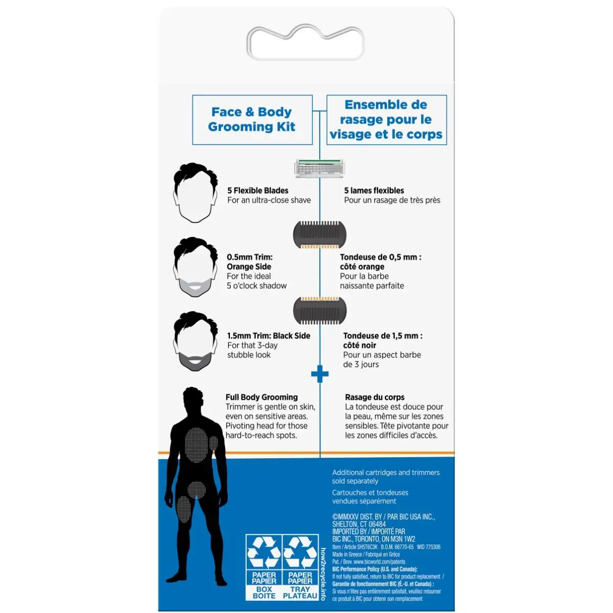 BIC Flex 5 Trim and Shave Body and Beard Trimmer for Men, 5 Blades, 3-in-1 Grooming Kit