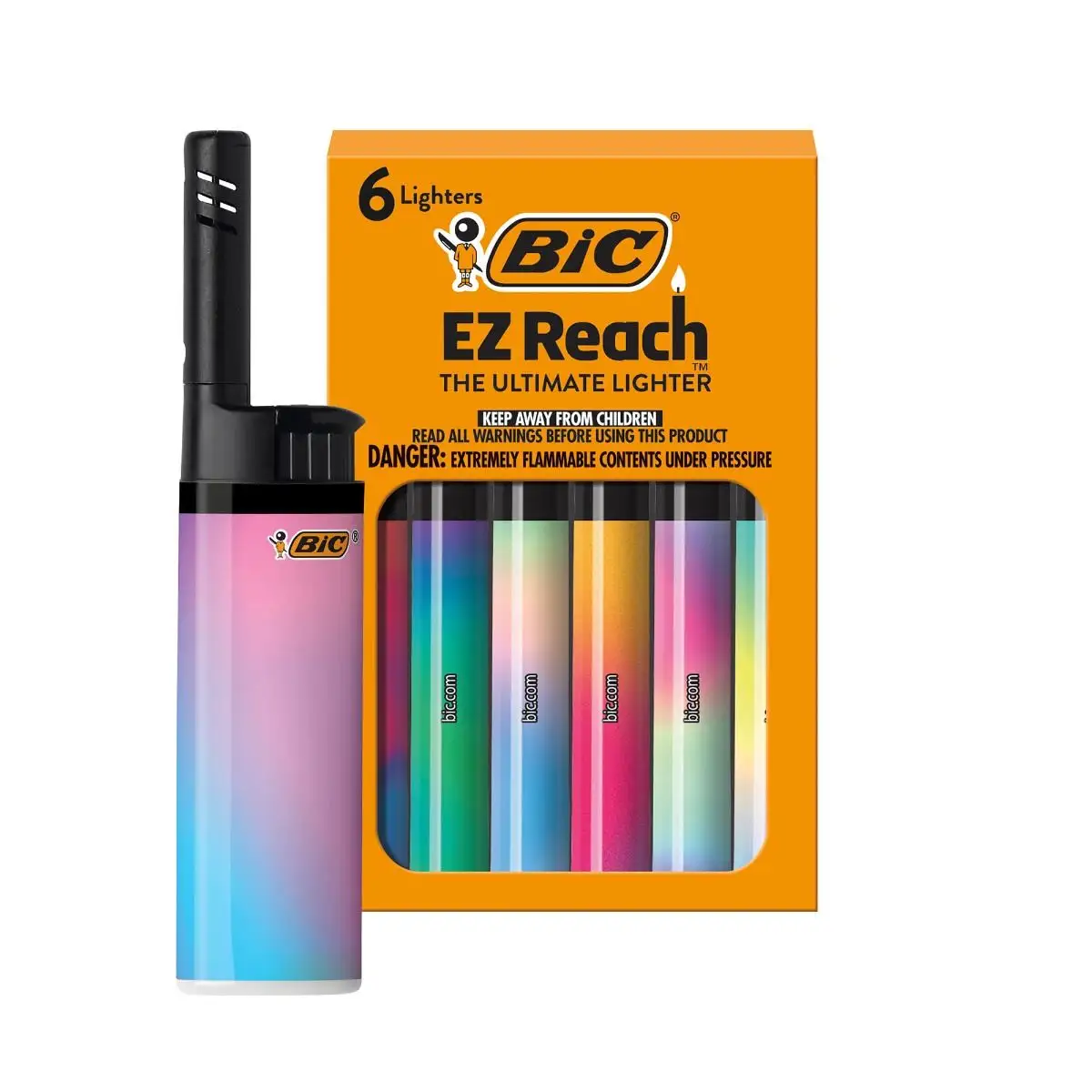 BIC EZ Reach Lighters, Ultimate Long Neck Lighter, Gradient Designs