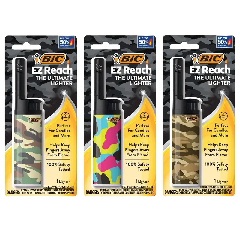 BIC EZ Reach Candle Lighter, The Ultimate Lighter with Extended Wand for Grills and Firepits (1.45-inch), Camouflage Lighters