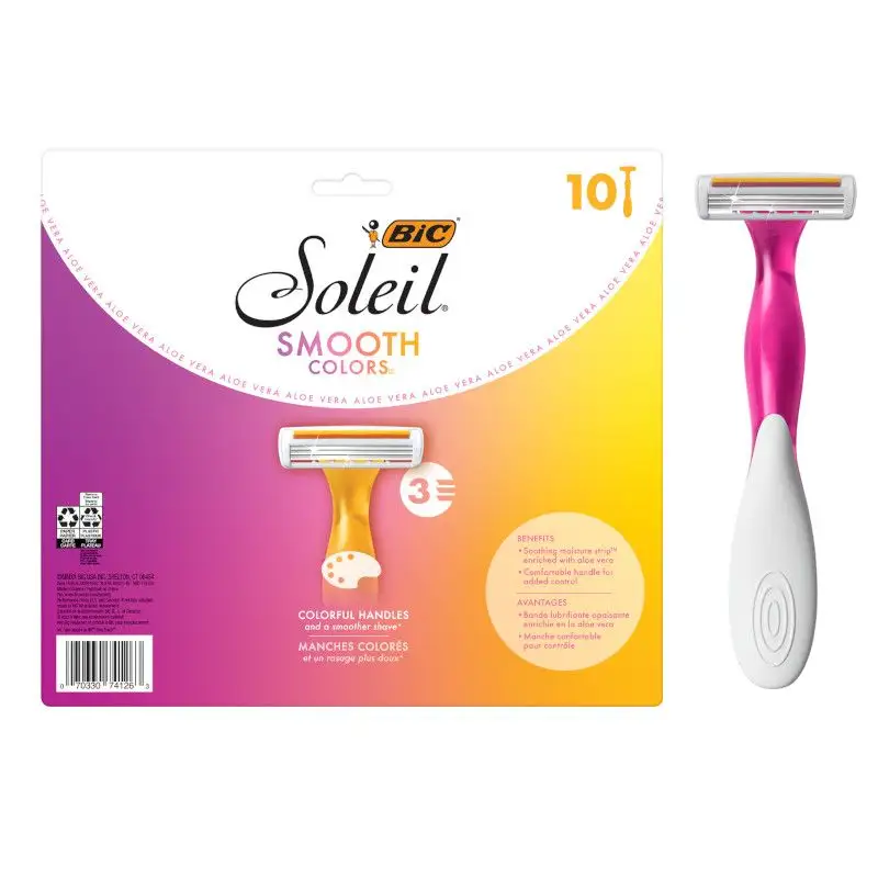 BIC Soleil Premium Shaving Razor Set with Aloe Vera and Vitamin E Lubricating Disposable Razors for Women, 3 Blades