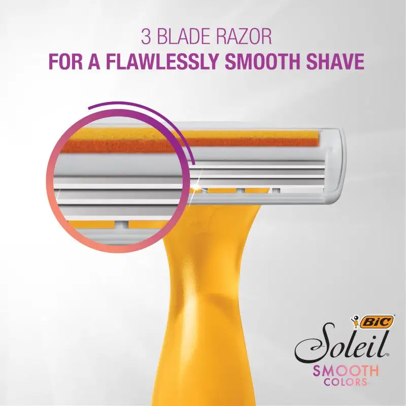BIC Soleil Premium Shaving Razor Set with Aloe Vera and Vitamin E Lubricating Disposable Razors for Women, 3 Blades 3 BIC Soleil Premium Shaving Razor Set with Aloe Vera and Vitamin E Lubricating Disposable Razors for Women, 3 Blades