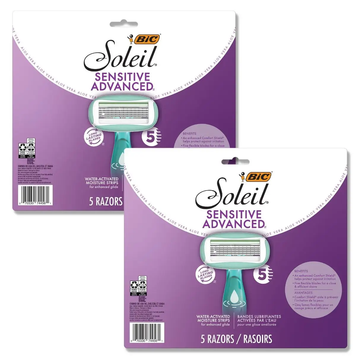 BIC Soleil Sensitive Advanced Women's Disposable Razor Five Blade For a Flawlessly Smooth Shave, Assorted