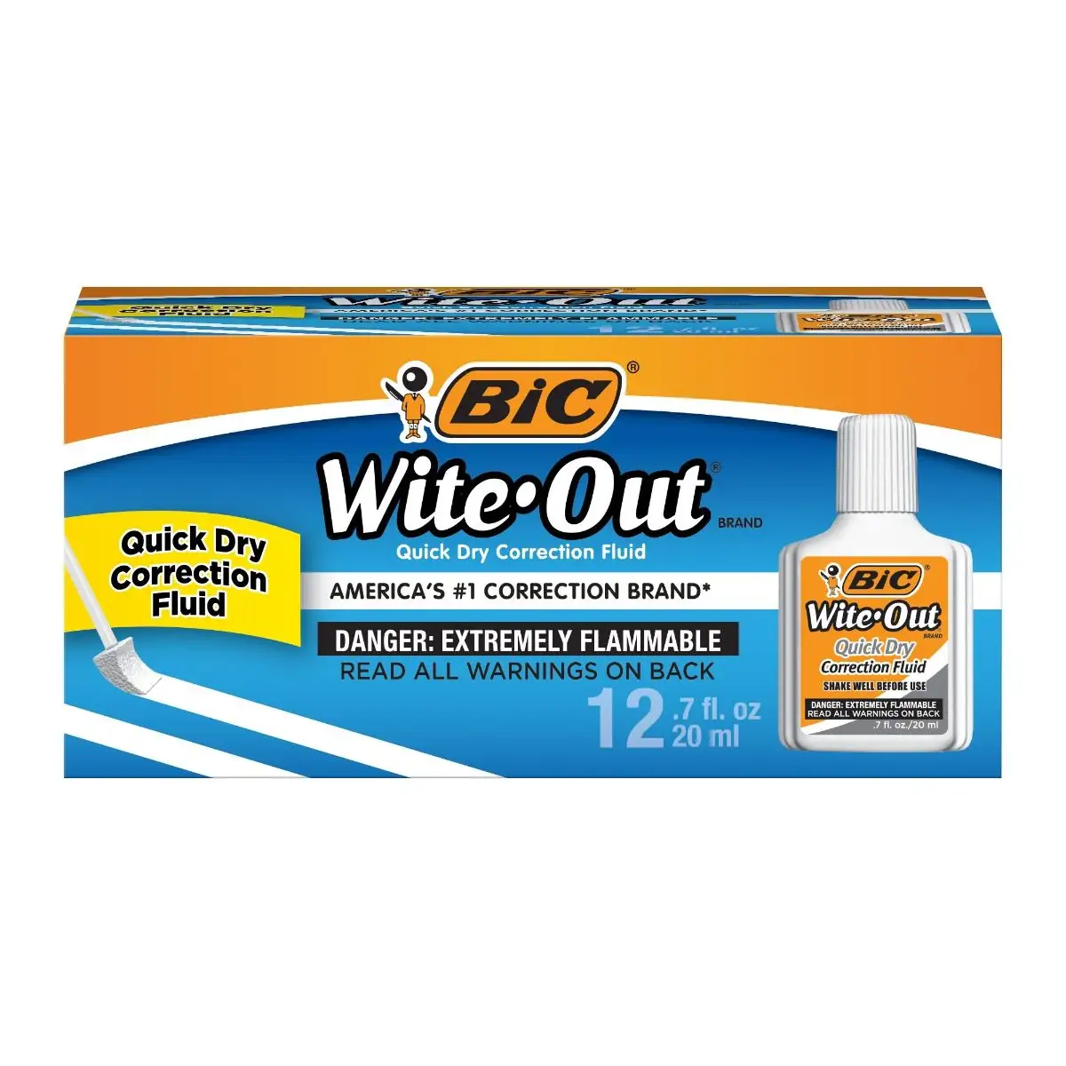 BIC Wite-Out Brand Quick Dry Correction Fluid, 20 ml Bottles, White
