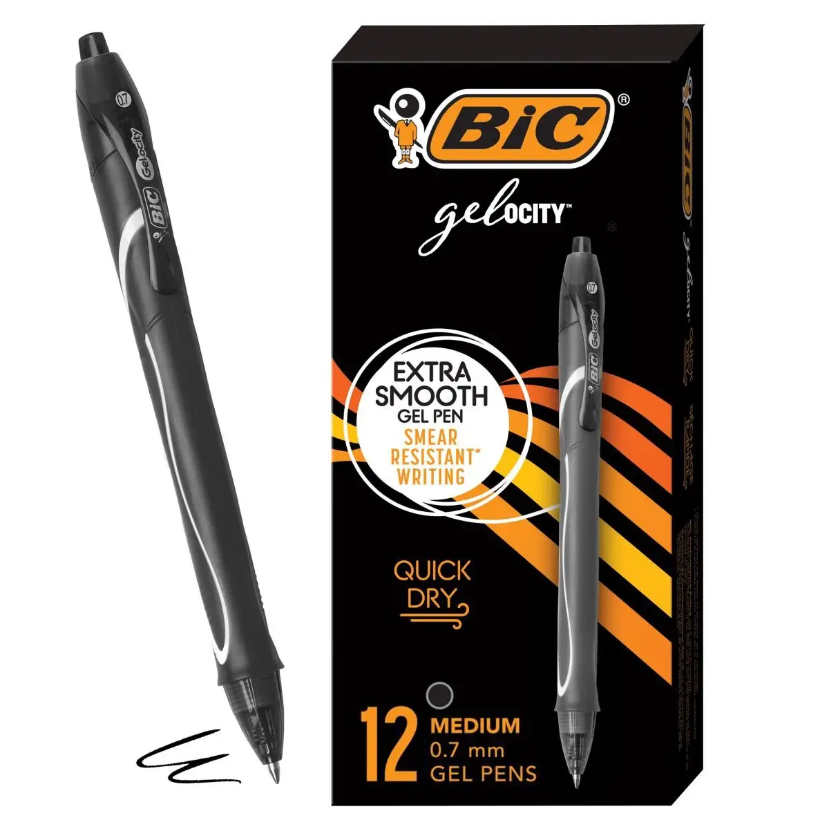 BIC Gel-ocity Retractable Quick Dry Gel Pen, Medium Point (0.7mm), Black, Comfortable Full Grip