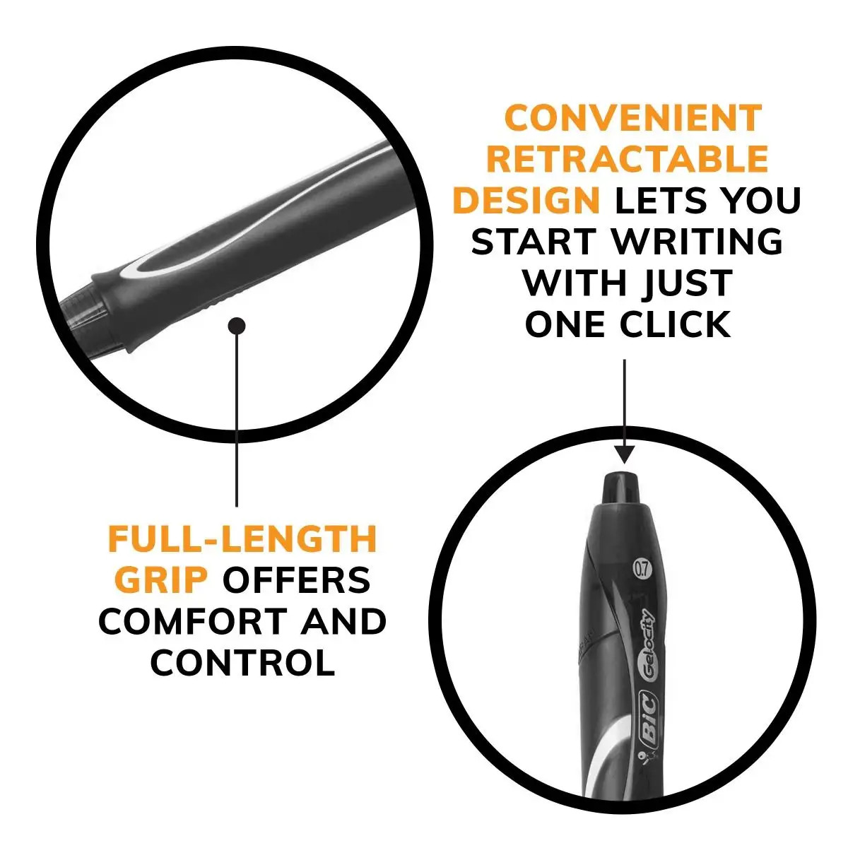 BIC Gel-ocity Retractable Quick Dry Gel Pen, Medium Point (0.7mm), Black, Comfortable Full Grip 8 BIC Gel-ocity Retractable Quick Dry Gel Pen, Medium Point (0.7mm), Black, Comfortable Full Grip
