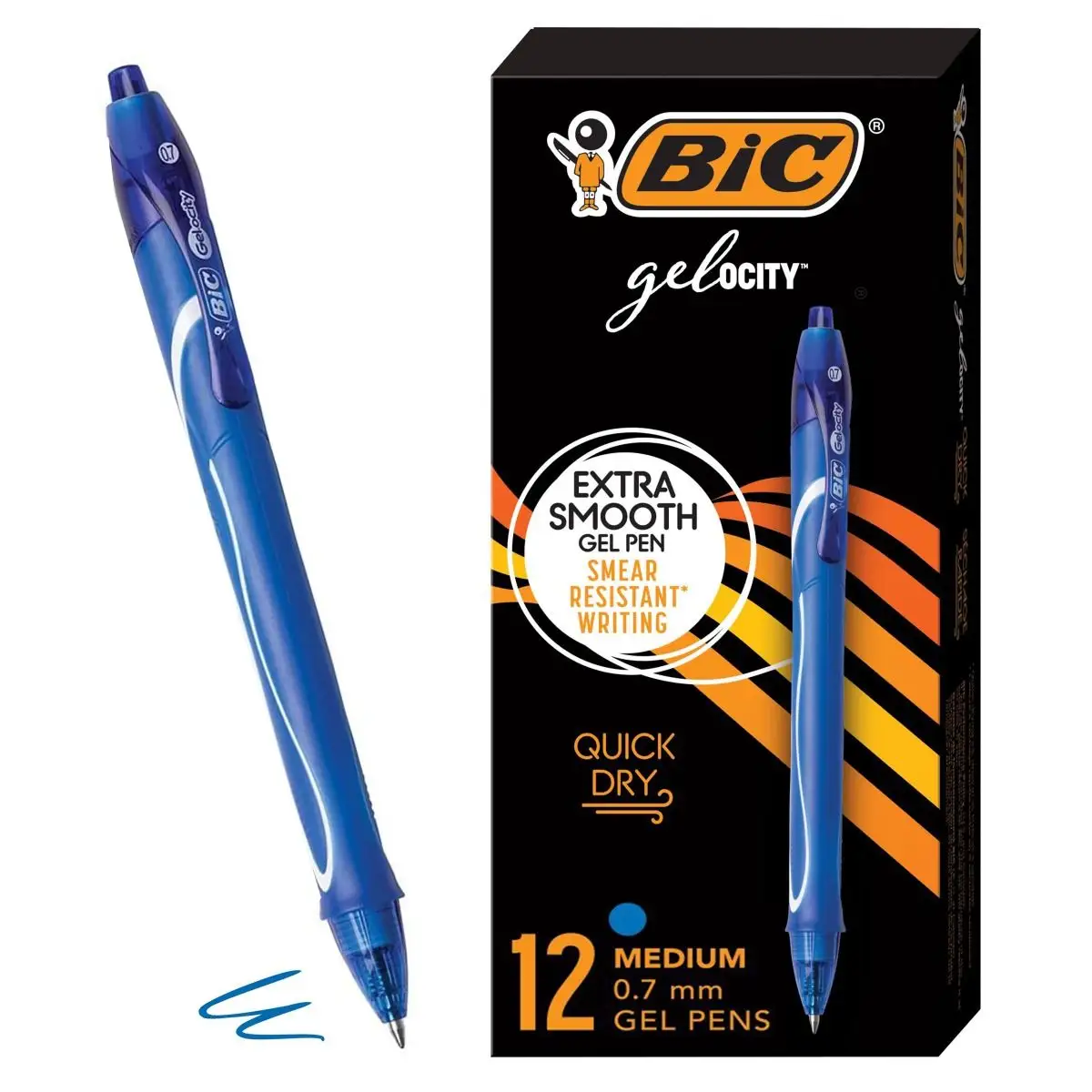 BIC Gel-ocity Retractable Quick Dry Gel Pen, Medium Point (0.7mm), Blue, Comfortable Full Grip