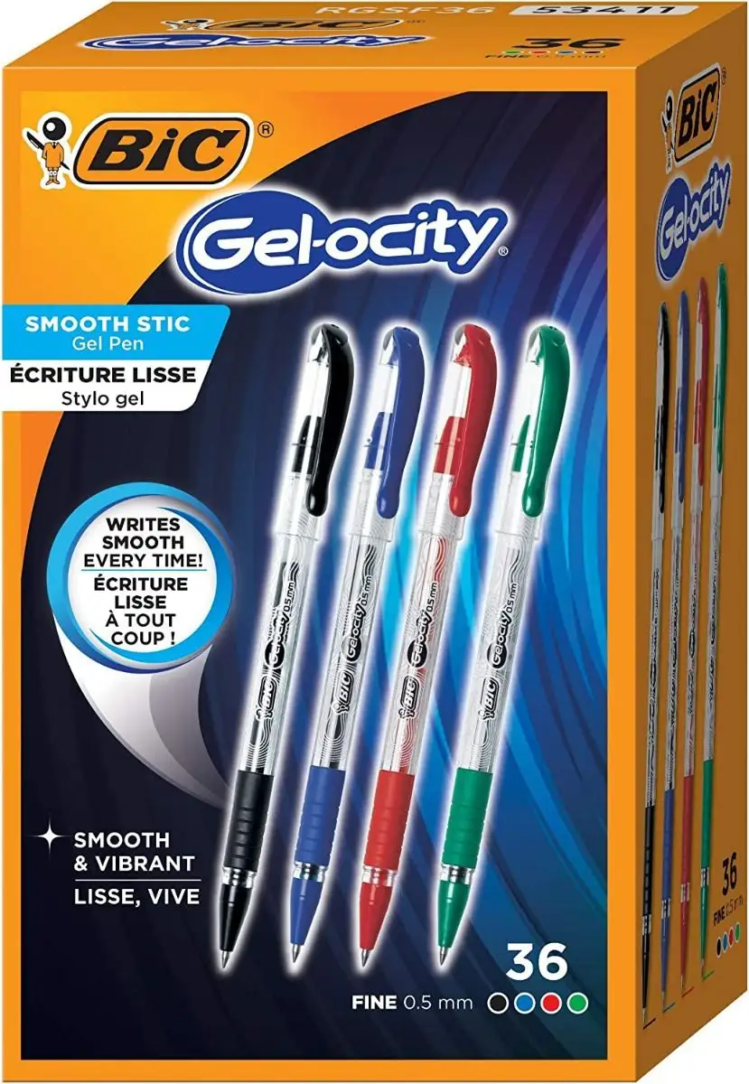 BIC Gelocity Smooth Gel Pens, Fine Point (0.5mm), Assorted Colors, For a Smooth Writing Experience