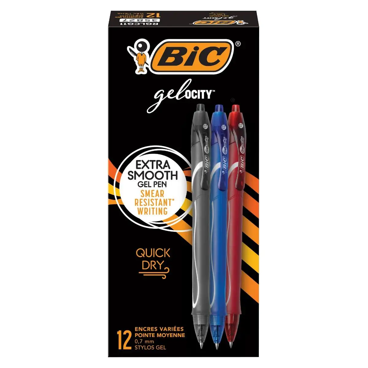 BIC Gelocity Quick Dry Gel Pens, Medium Point (0.7mm), Assorted Colors, Retractable Gel Pens with Comfortable Full Grip
