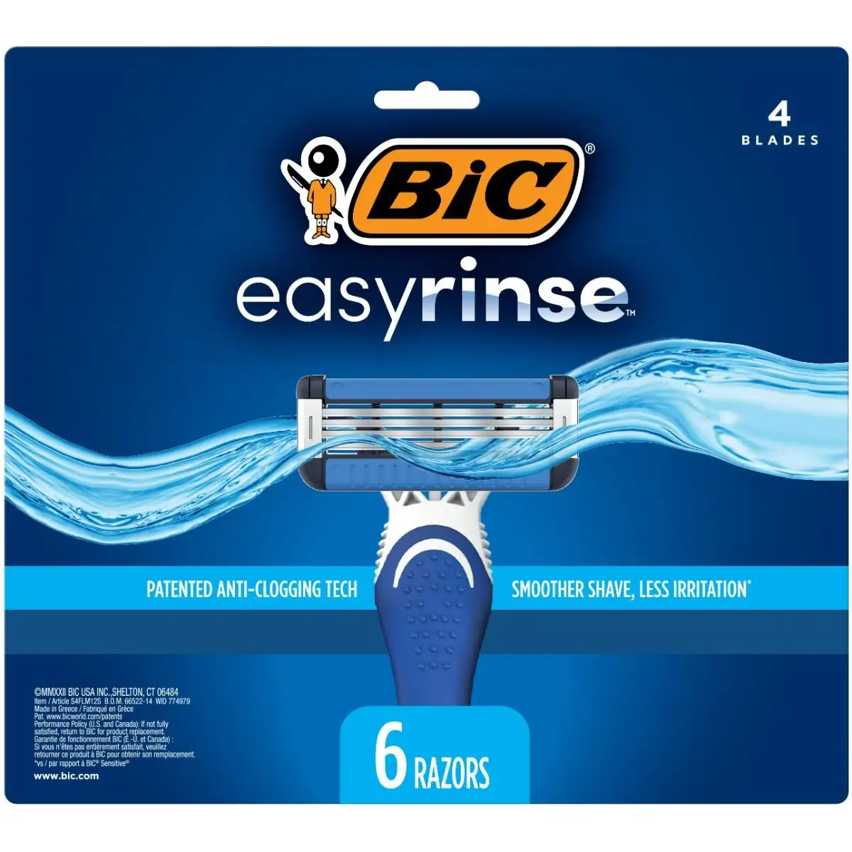 BIC EasyRinse Anti-Clogging Men's Disposable Razors for a Smoother Shave, Razors With 4 Blades