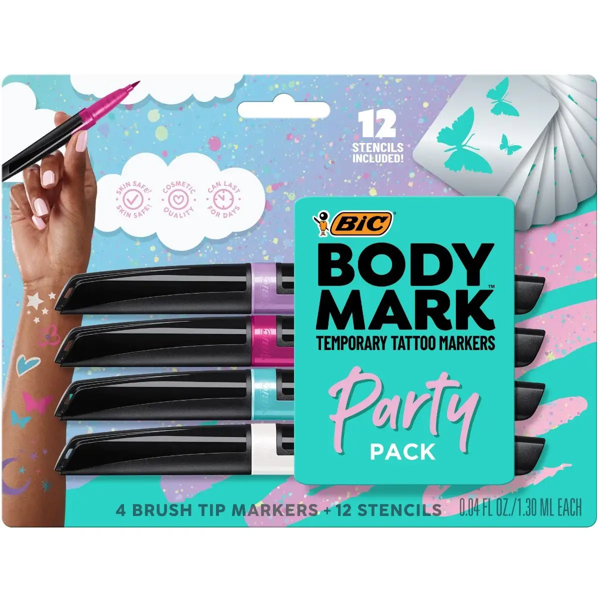 BODYMARK Party Pack Temporary Tattoo Marker for Skin, Premium Brush Tip