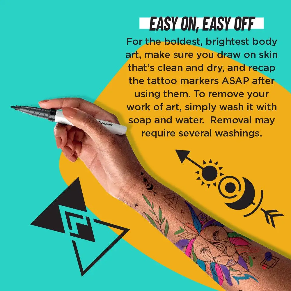 BODYMARK Party Pack Temporary Tattoo Marker for Skin, Premium Brush Tip 5 BODYMARK Party Pack Temporary Tattoo Marker for Skin, Premium Brush Tip