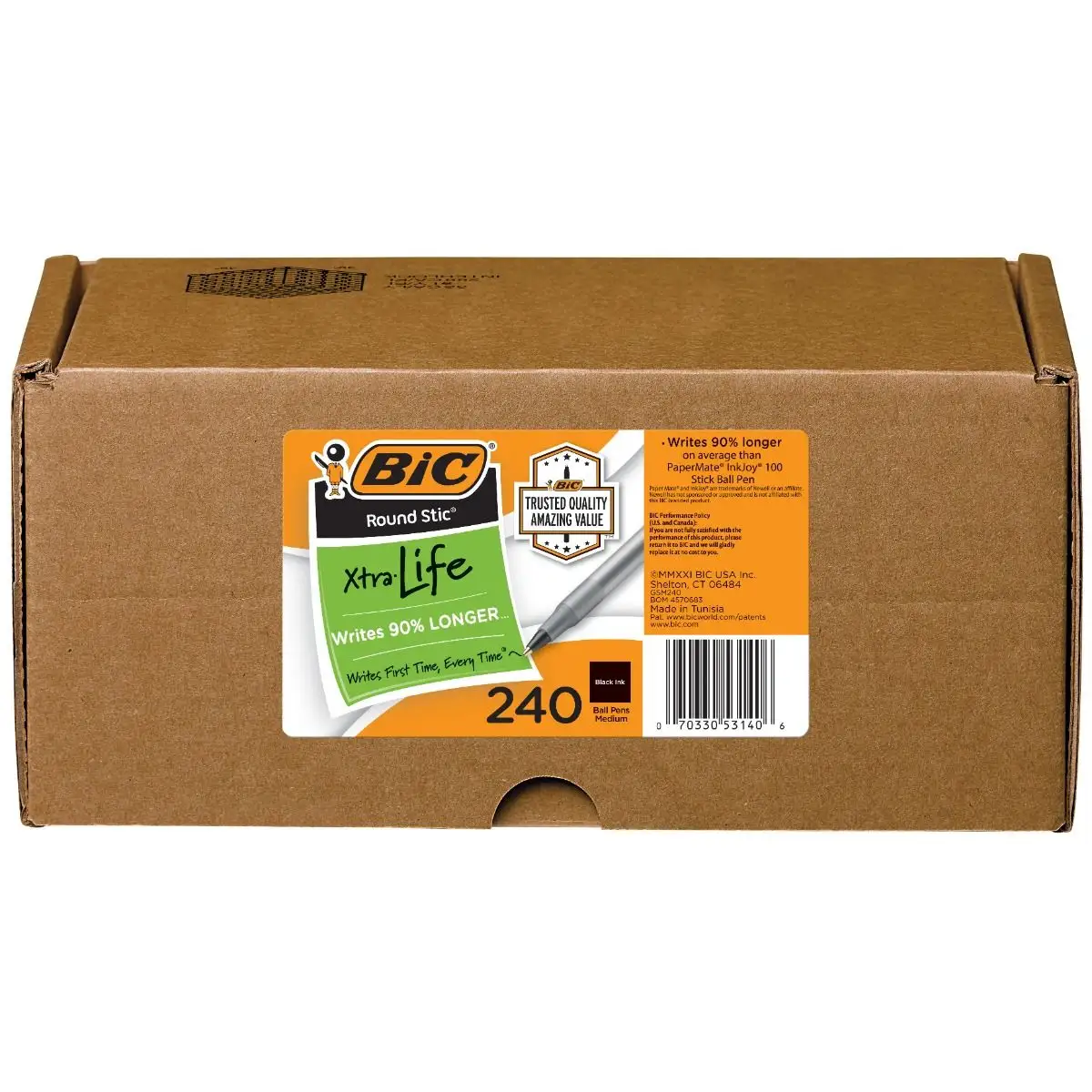 BIC Round Stic Xtra Life Black Ballpoint Pens, Medium Point (1.0mm), Flexible Round Barrel for Writing Comfort, No. 1 Selling Ballpoint Pens