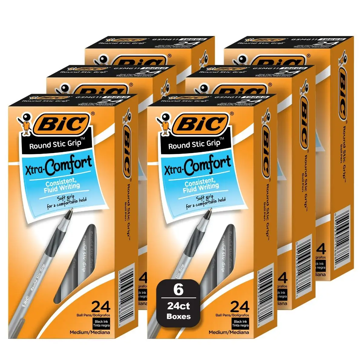 BIC Round Stic Xtra Comfort Black Ballpoint Pens, Medium Point (1.0mm), No. 1 Selling Ballpoint Pens