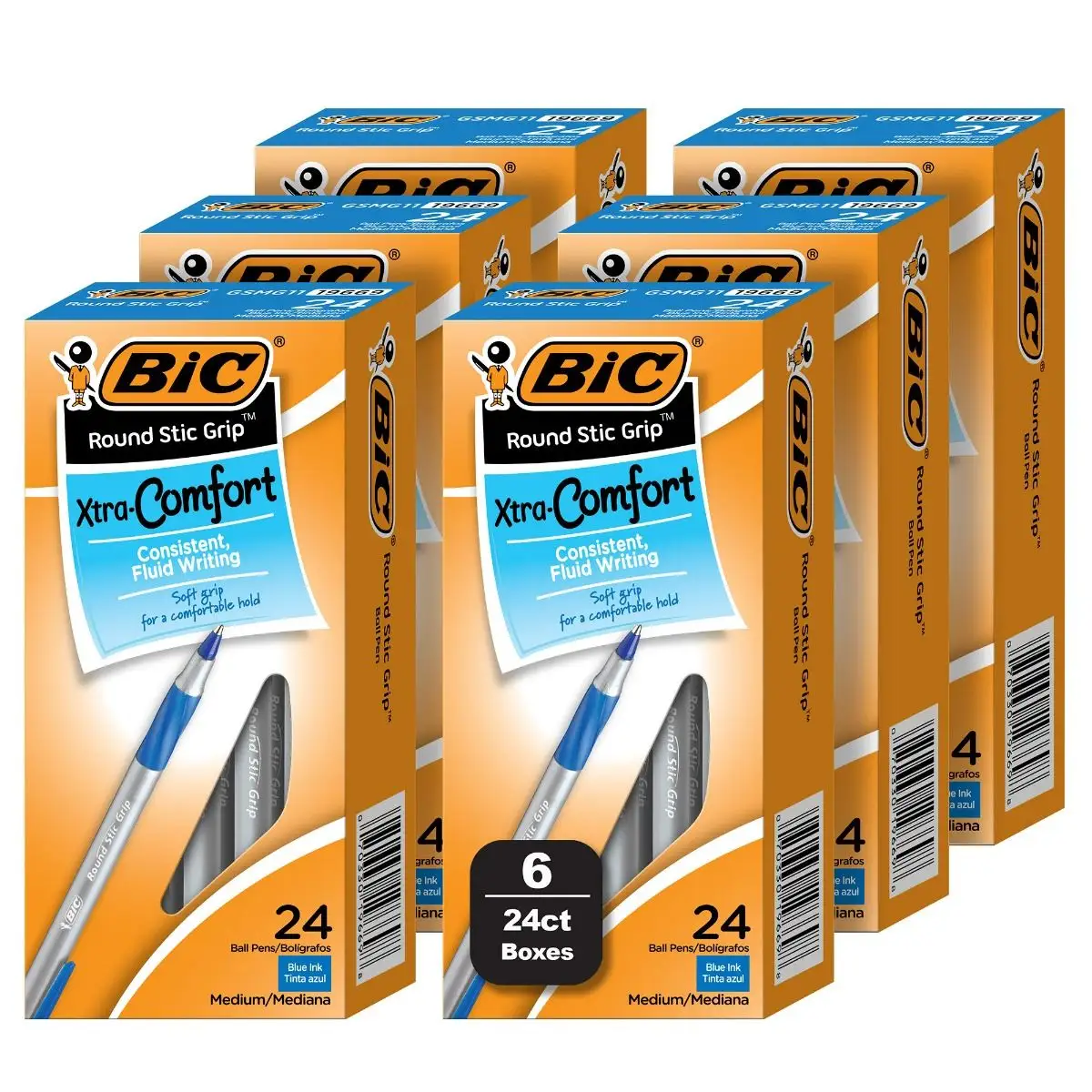 BIC Round Stic Xtra Comfort Blue Ballpoint Pens, Medium Point (1.0mm), No. 1 Selling Ballpoint Pens