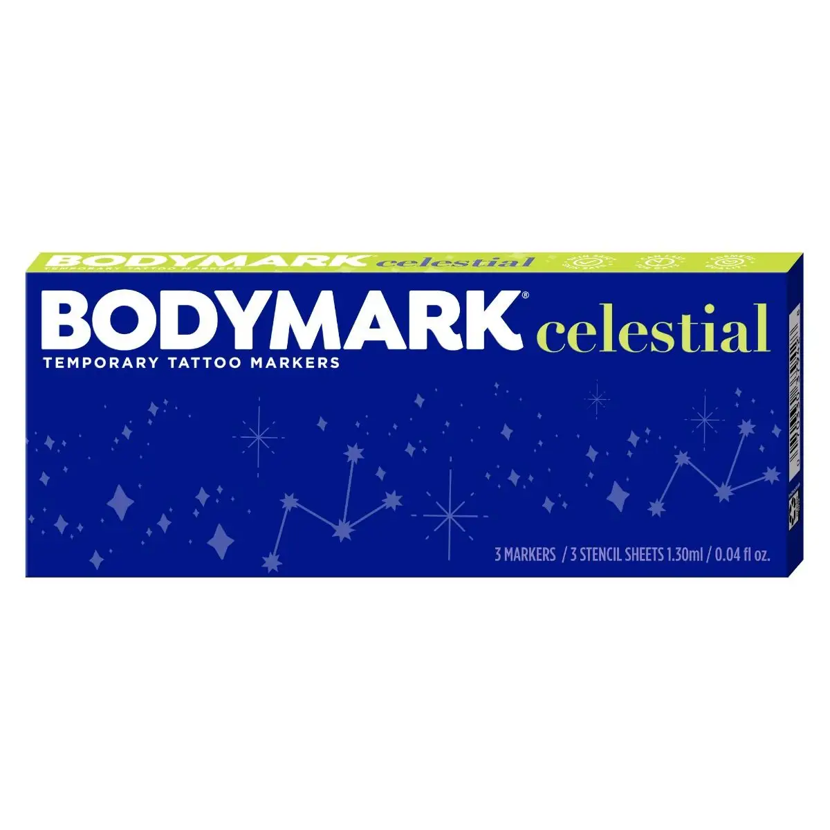 BODYMARK Celestial Set Temporary Tattoo Markers for Skin, Premium Brush Tip, Assorted Themed Colors and Stencils, Skin-Safe Temporary Tattoo Markers Set