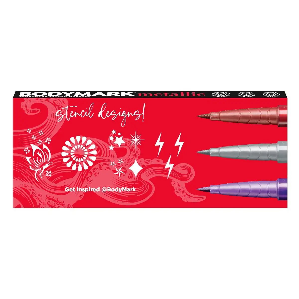 BODYMARK Metallic Colors Temporary Tattoo Marker for Skin, Premium Brush Tip, Skin-Safe Temporary Tattoo Markers Set